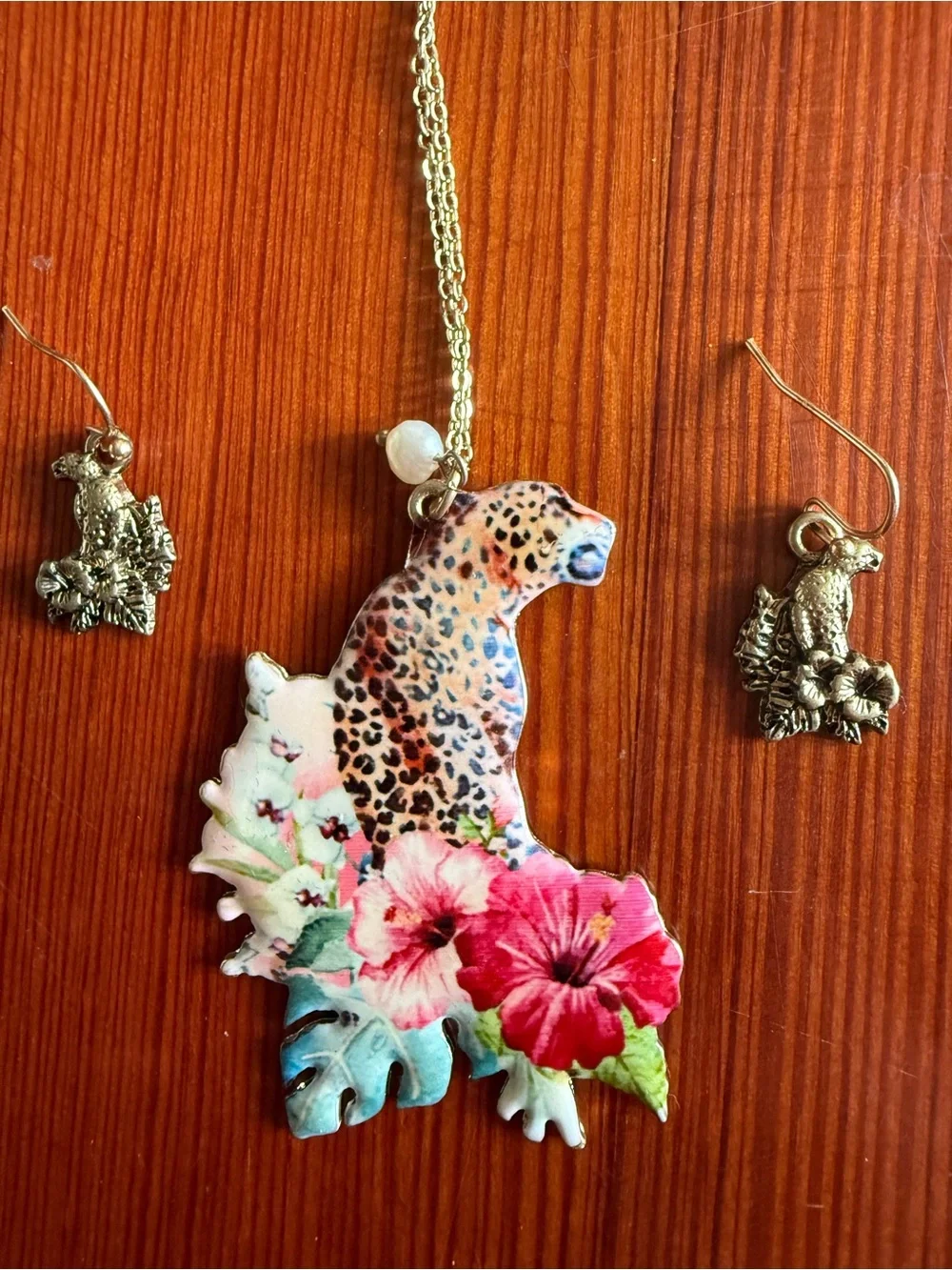 Leopard necklace, leopard earrings, leopard jewelry set, sweater necklace